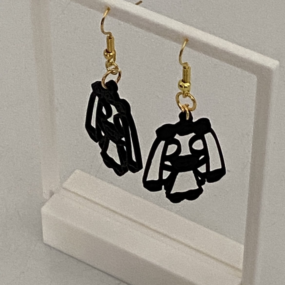 3D printed Ghost Girl Black and Gold Earrings